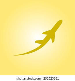 Airplane flight tickets air fly travel takeoff silhouette element. Plane symbol. Travel icon. Flat design. EPS 10.