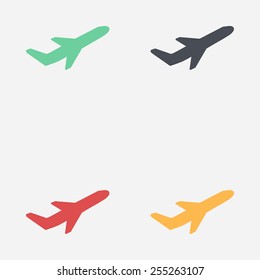 Airplane flight tickets air fly travel takeoff silhouette element. Plane symbol. Travel icon. Flat design. EPS 10.