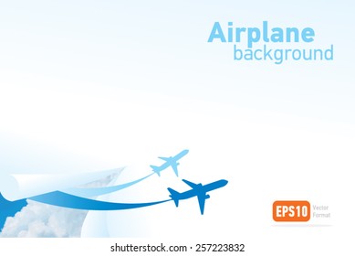 airplane flight tickets air fly travel takeoff cloud blue silhouette background vector