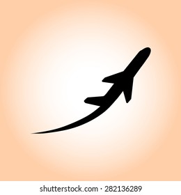 Airplane flight tickets air fly travel takeoff silhouette element. Plane symbol. Travel icon. Flat design. EPS 10.