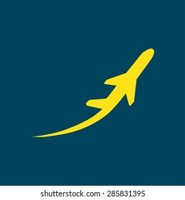 Airplane flight tickets air fly travel takeoff silhouette element. Plane symbol. Travel icon. Flat design. EPS 10.