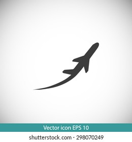 Airplane flight tickets air fly travel takeoff silhouette element. Plane symbol. Travel icon. Flat design. EPS 10.