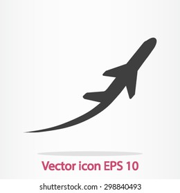 Airplane flight tickets air fly travel takeoff silhouette element. Plane symbol. Travel icon. Flat design. EPS 10.