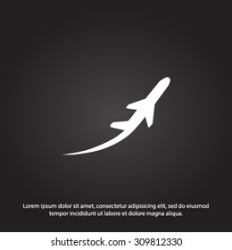 Airplane flight tickets air fly travel takeoff silhouette element. Plane symbol. Travel icon. Flat design. EPS 10.
