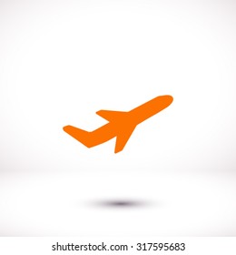 Airplane flight tickets air fly travel takeoff silhouette element. Plane symbol. Travel icon. Flat design. EPS 10.