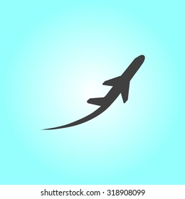 Airplane flight tickets air fly travel takeoff silhouette element. Plane symbol. Travel icon. Flat design. EPS 10.