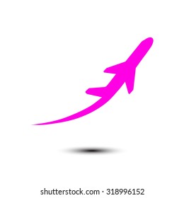 Airplane flight tickets air fly travel takeoff silhouette element. Plane symbol. Travel icon. Flat design. EPS 10.