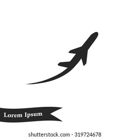 Airplane flight tickets air fly travel takeoff silhouette element. Plane symbol. Travel icon. Flat design. EPS 10.