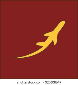 Airplane flight tickets air fly travel takeoff silhouette element. Plane symbol. Travel icon. Flat design. EPS 10.