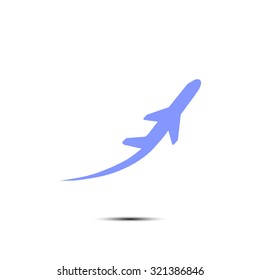 Airplane flight tickets air fly travel takeoff silhouette element. Plane symbol. Travel icon. Flat design. EPS 10.
