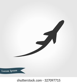 Airplane flight tickets air fly travel takeoff silhouette element. Plane symbol. Travel icon. Flat design. EPS 10.