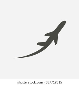 Airplane flight tickets air fly travel takeoff silhouette element. Plane symbol. Travel icon. Flat design. EPS 10.