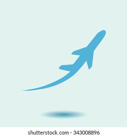 Airplane flight tickets air fly travel takeoff silhouette element. Plane symbol. Travel icon. Flat design. EPS 10.