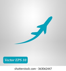 Airplane flight tickets air fly travel takeoff silhouette element. Plane symbol. Travel icon. Flat design. EPS 10.