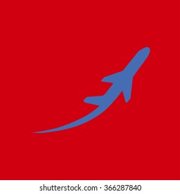 Airplane flight tickets air fly travel takeoff silhouette element. Plane symbol. Travel icon. Flat design. EPS 10.