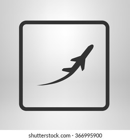 Airplane flight tickets air fly travel takeoff silhouette element. Plane symbol. Travel icon. Flat design. EPS 10.