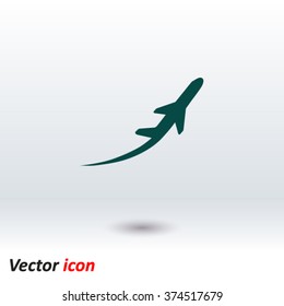 Airplane flight tickets air fly travel takeoff silhouette element. Plane symbol. Travel icon. Flat design. EPS 10.