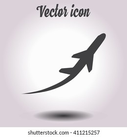 Airplane flight tickets air fly travel takeoff silhouette element. Plane symbol. Travel icon. Flat design. EPS 10.