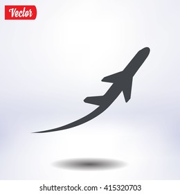 Airplane flight tickets air fly travel takeoff silhouette element. Plane symbol. Travel icon. Flat design. EPS 10.