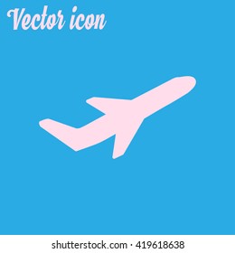 Airplane flight tickets air fly travel takeoff silhouette element. Plane symbol. Travel icon. Flat design. EPS 10.