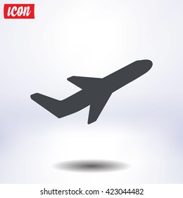 Airplane flight tickets air fly travel takeoff silhouette element. Plane symbol. Travel icon. Flat design. EPS 10.