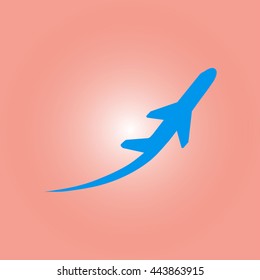 Airplane flight tickets air fly travel takeoff silhouette element. Plane symbol. Travel icon. Flat design. EPS 10.