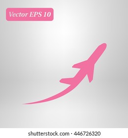 Airplane flight tickets air fly travel takeoff silhouette element. Plane symbol. Travel icon. Flat design. EPS 10.