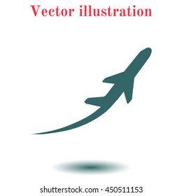 Airplane flight tickets air fly travel takeoff silhouette element. Plane symbol. Travel icon. Flat design. EPS 10.