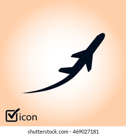 Airplane flight tickets air fly travel takeoff silhouette element. Plane symbol. Travel icon. Flat design. EPS 10.