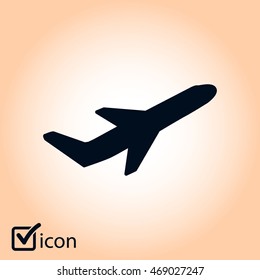 Airplane flight tickets air fly travel takeoff silhouette element. Plane symbol. Travel icon. Flat design. EPS 10.