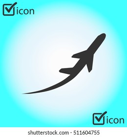 Airplane flight tickets air fly travel takeoff silhouette element. Travel icon. Flat design. EPS 10.