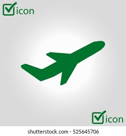 Airplane flight tickets air fly travel takeoff silhouette element. Plane symbol. Travel icon. Flat design. EPS 10.