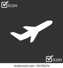 Airplane flight tickets air fly travel takeoff silhouette element. Plane symbol. Travel icon. Flat design. EPS 10.