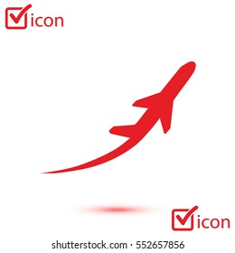 Airplane flight tickets air fly travel takeoff silhouette element. Plane symbol. Travel icon. Flat design.