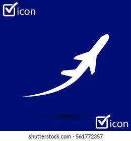 Airplane flight tickets air fly travel takeoff silhouette element. Plane symbol. Travel icon. Flat design.