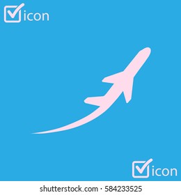 Airplane flight tickets air fly travel takeoff silhouette element. Plane symbol. Travel icon. Flat design.