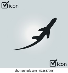 Airplane flight tickets air fly travel takeoff silhouette element. Plane symbol. Travel icon. Flat design.