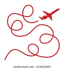 Airplane and flight trail in the sky on white background. Illustration vector