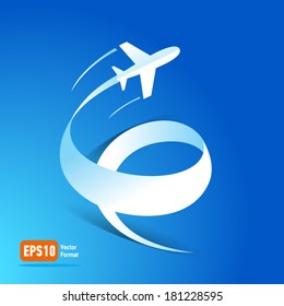 airplane flight transportation air fly travel takeoff silhouette element blue background