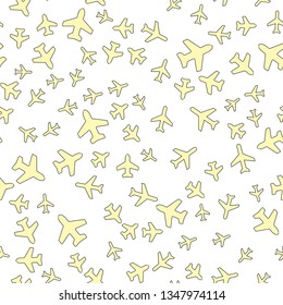 Airplane flight travel concept. Seamless vector EPS 10 pattern