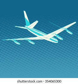 airplane flight travel tourism pop art retro style. Transportation for flights and trips. Technology and success