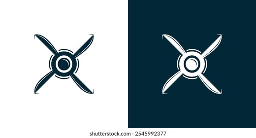 Logotipo del icono del Vector del vuelo del avión con efecto de la rotación 
