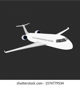 Airplane in flight. Vector illustration of a flying airplane. Detail for your design travel and business concepts.