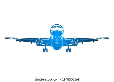 Airplane in flight Vector illustration - Hand drawn - Out line