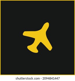 Airplane In Flight yellow glowing neon icon