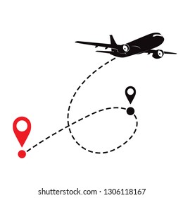 Airplane fligth route or air plane destination line path.