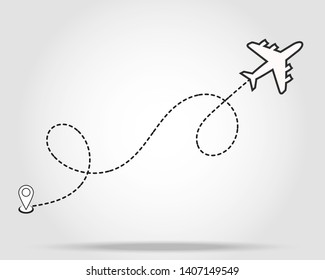 Airplane fligth route or air plane destination line path vector icon eps10