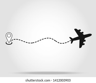 Airplane fligth route or air plane destination line path vector icon eps10