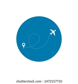 Airplane fligth route or air plane destination line path vector icon