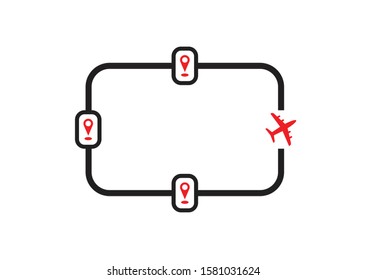 Airplane fligth route or air plane destination line path vector icon